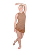 Solid Glitter Chiffon Sleeveless Rouched Dress With Leotard