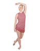 Solid Glitter Chiffon Sleeveless Rouched Dress With Leotard
