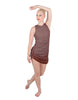 Solid Glitter Chiffon Sleeveless Rouched Dress With Leotard