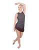 Solid Glitter Chiffon Sleeveless Rouched Dress With Leotard