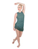 Solid Glitter Chiffon Sleeveless Rouched Dress With Leotard