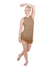 Solid Glitter Chiffon Sleeveless Rouched Dress With Leotard
