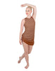 Solid Glitter Chiffon Sleeveless Rouched Dress With Leotard