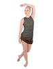 Solid Glitter Chiffon Sleeveless Rouched Dress With Leotard