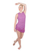 Solid Glitter Chiffon Sleeveless Rouched Dress With Leotard