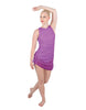 Solid Glitter Chiffon Sleeveless Rouched Dress With Leotard