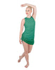 Solid Glitter Chiffon Sleeveless Rouched Dress With Leotard