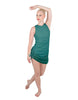 Solid Glitter Chiffon Sleeveless Rouched Dress With Leotard