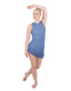 Solid Glitter Chiffon Sleeveless Rouched Dress With Leotard