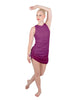 Solid Glitter Chiffon Sleeveless Rouched Dress With Leotard
