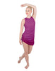 Solid Glitter Chiffon Sleeveless Rouched Dress With Leotard