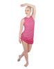 Solid Glitter Chiffon Sleeveless Rouched Dress With Leotard