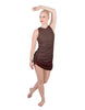Solid Glitter Chiffon Sleeveless Rouched Dress With Leotard