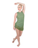 Solid Glitter Chiffon Sleeveless Rouched Dress With Leotard