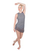 Solid Glitter Chiffon Sleeveless Rouched Dress With Leotard