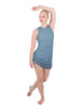 Solid Glitter Chiffon Sleeveless Rouched Dress With Leotard
