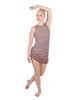 Solid Glitter Chiffon Sleeveless Rouched Dress With Leotard