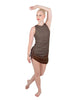 Solid Glitter Chiffon Sleeveless Rouched Dress With Leotard