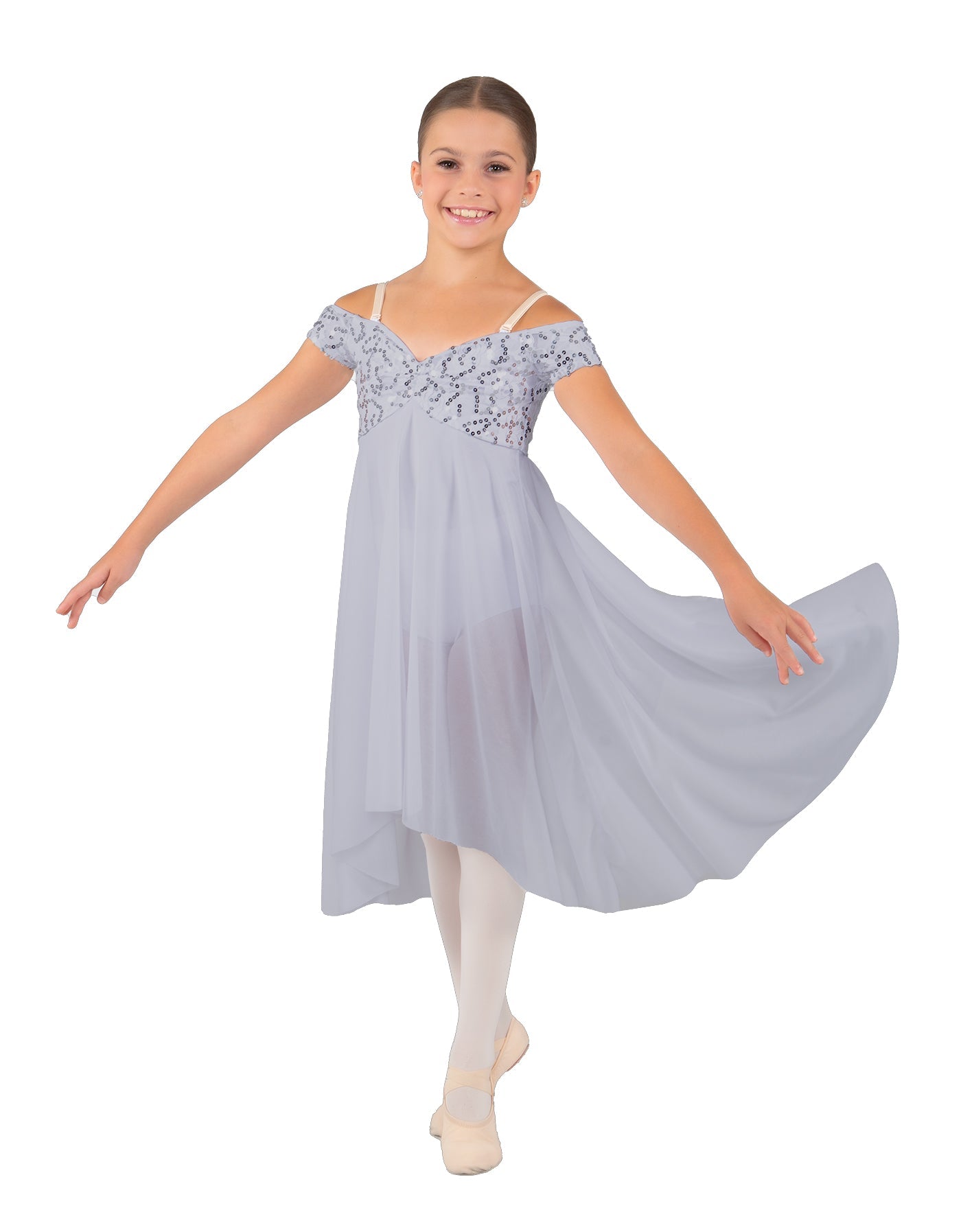 Solid Sequin Lace and Chiffon Propriety Dress