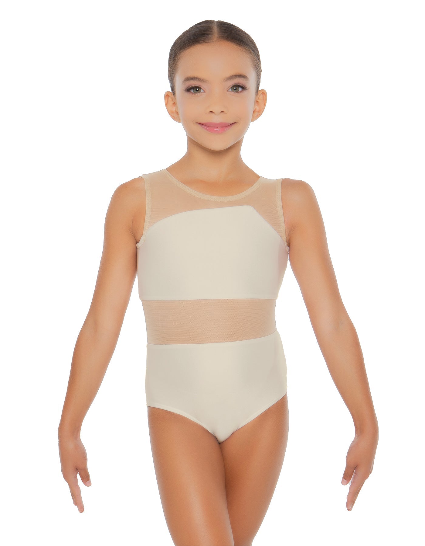 Solid Lycra Defined Leotard Nude Mesh