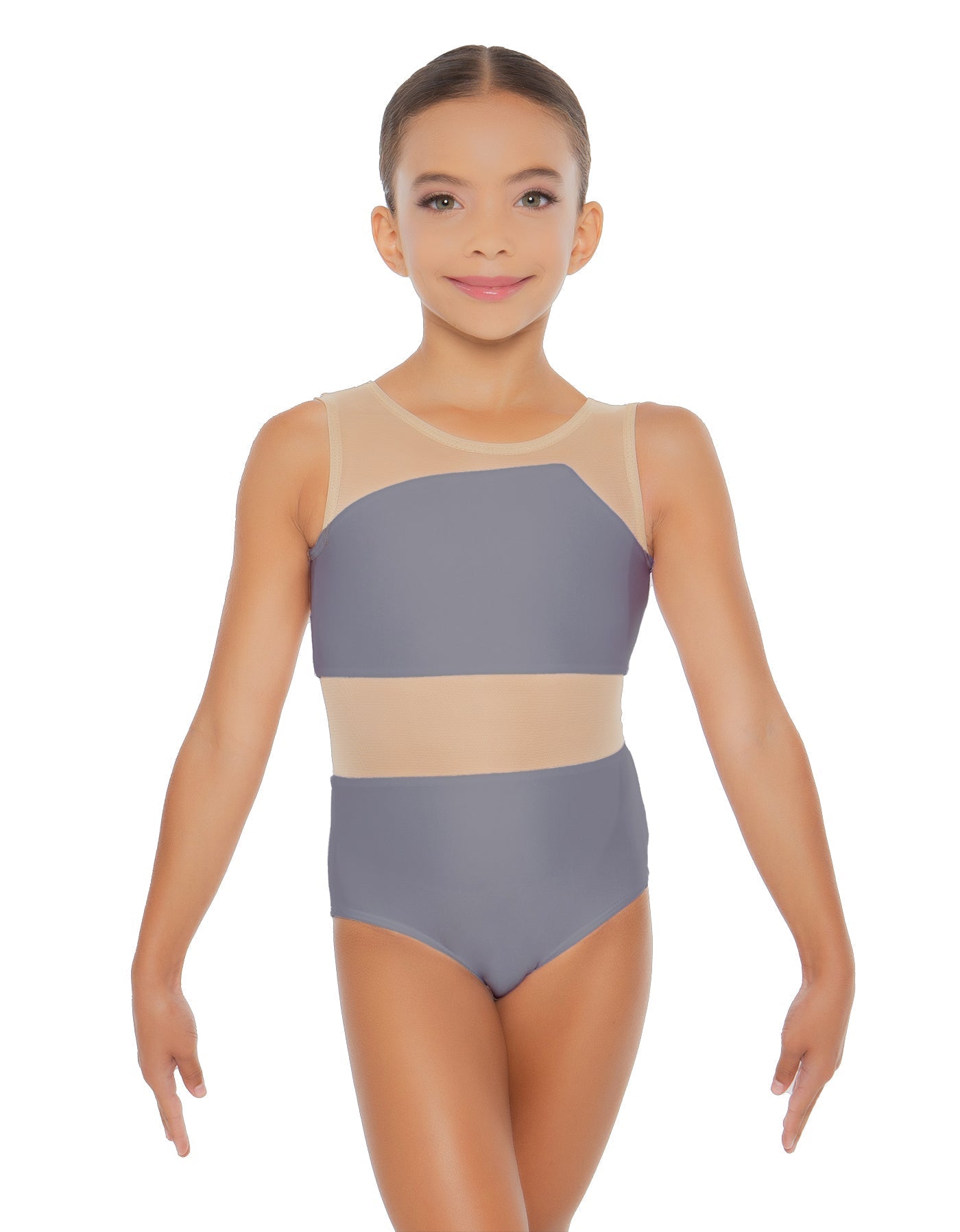 Solid Lycra Defined Leotard Nude Mesh
