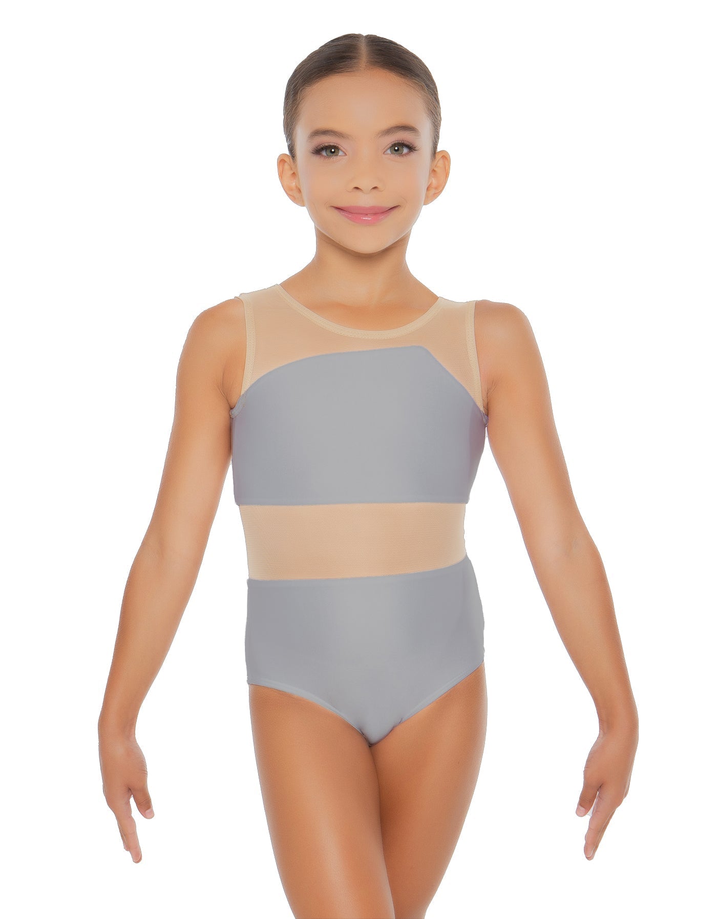 Solid Lycra Defined Leotard Nude Mesh