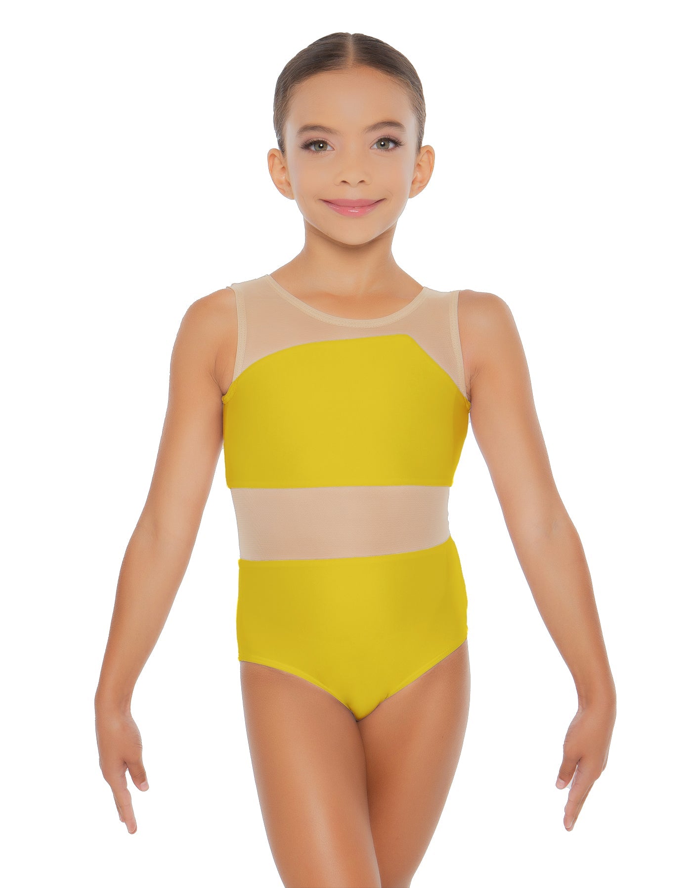 Solid Lycra Defined Leotard Nude Mesh