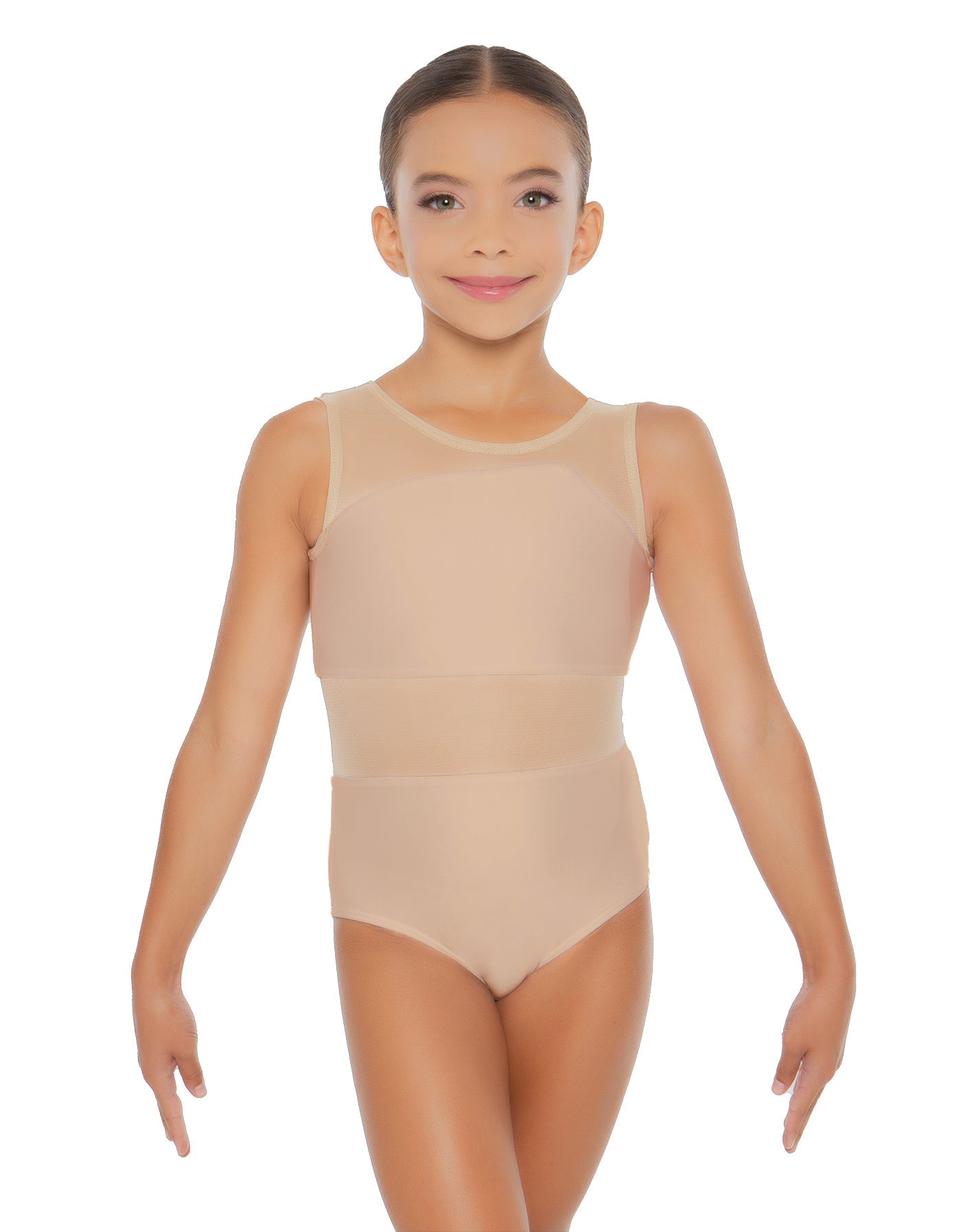 Solid Lycra Defined Leotard Nude Mesh