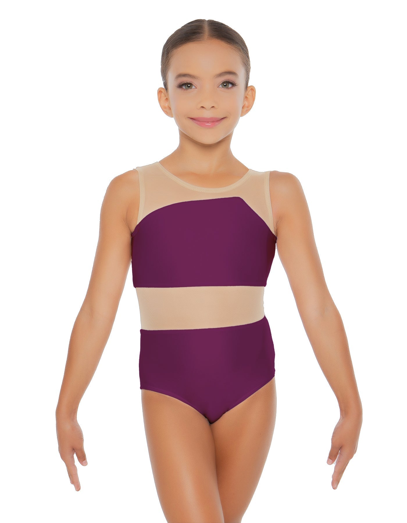 Solid Lycra Defined Leotard Nude Mesh