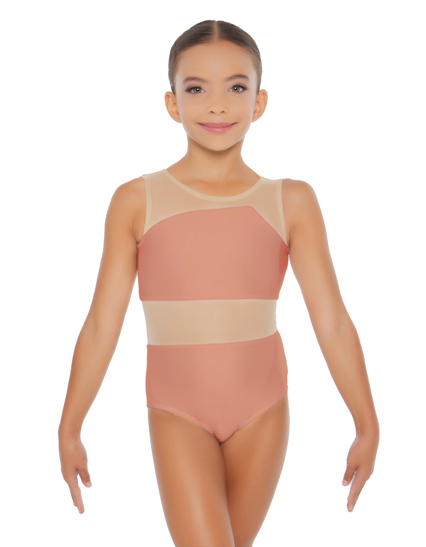 Solid Lycra Defined Leotard Nude Mesh