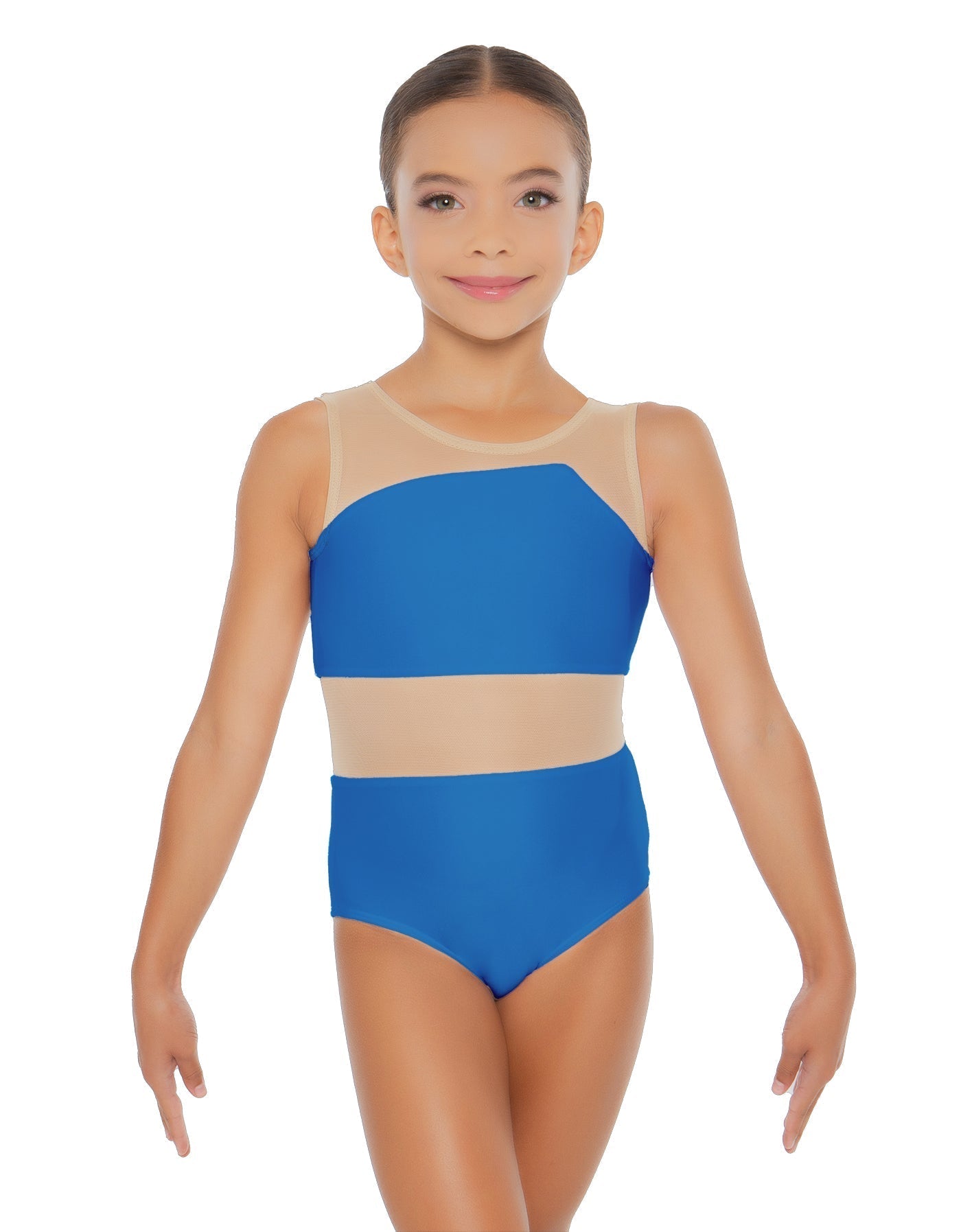 Solid Lycra Defined Leotard Nude Mesh