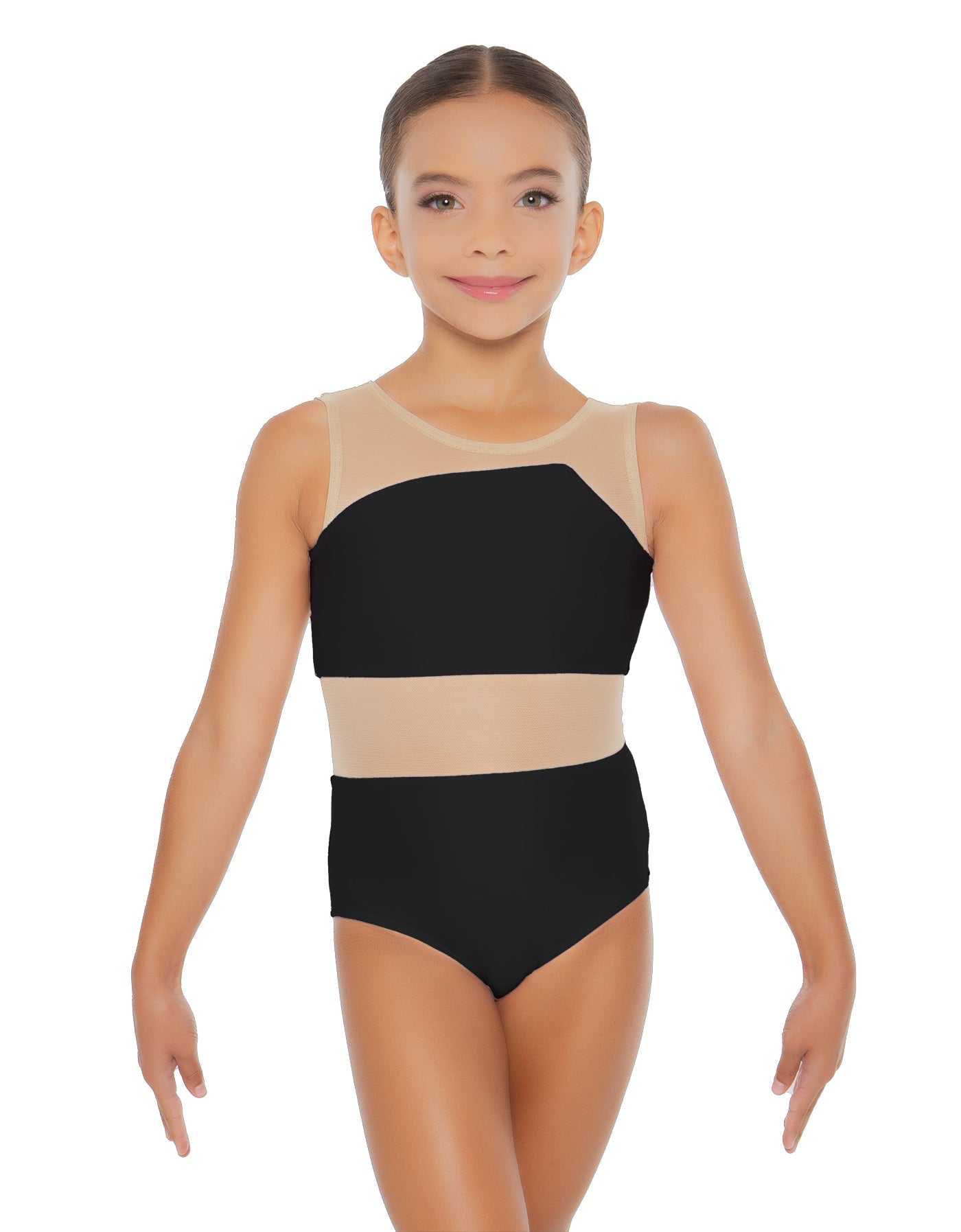 Solid Lycra Defined Leotard Nude Mesh