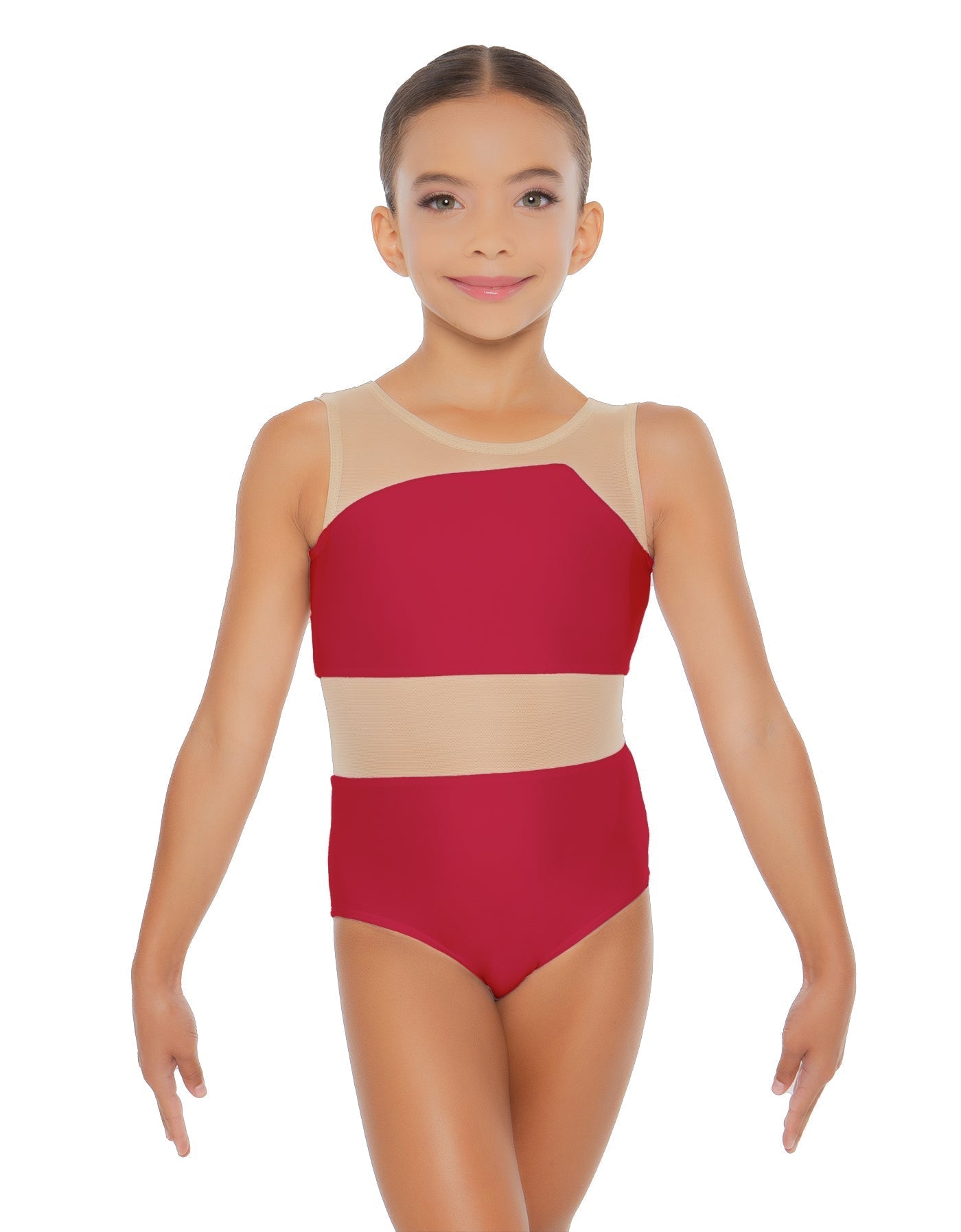 Solid Lycra Defined Leotard Nude Mesh