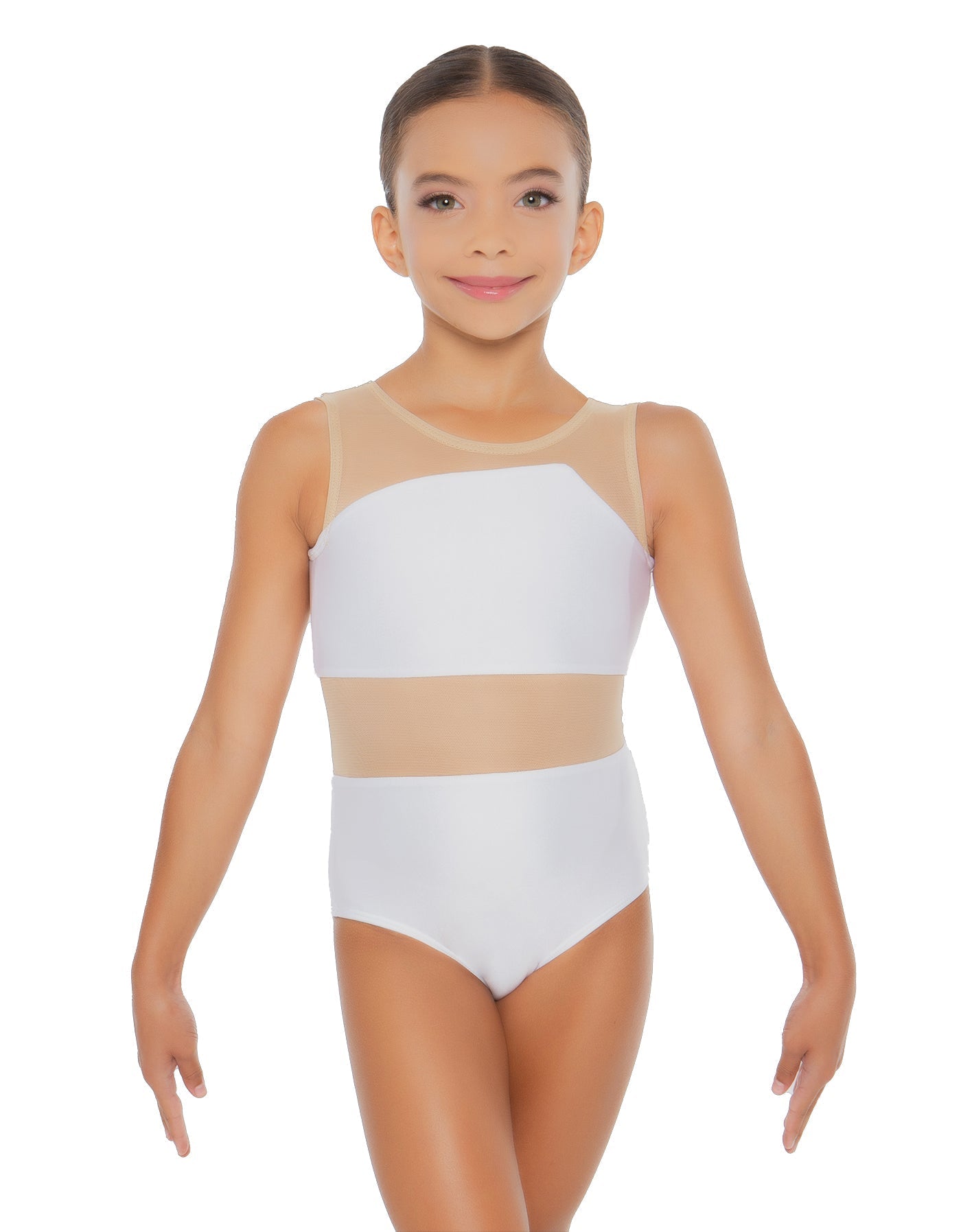 Solid Lycra Defined Leotard Nude Mesh