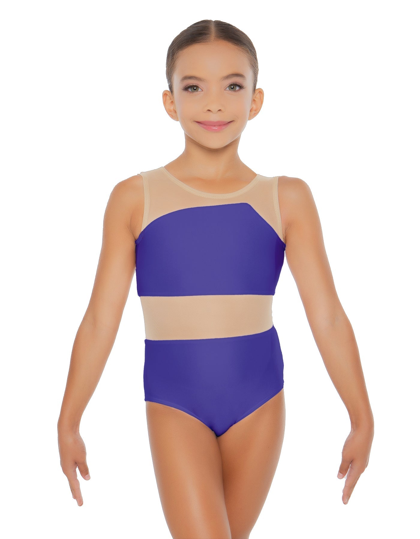 Solid Lycra Defined Leotard Nude Mesh