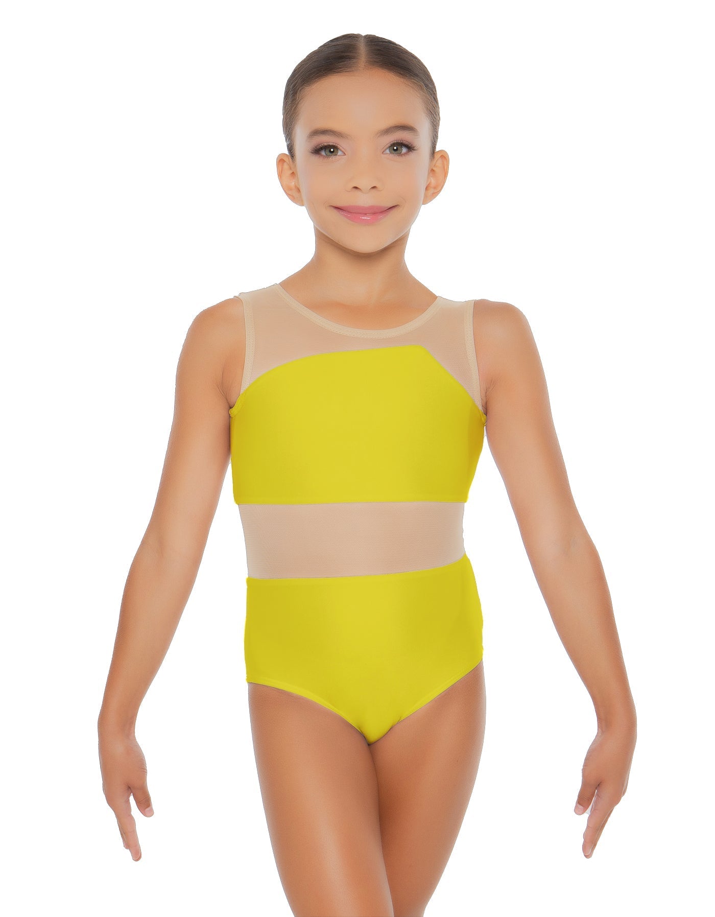 Solid Lycra Defined Leotard Nude Mesh