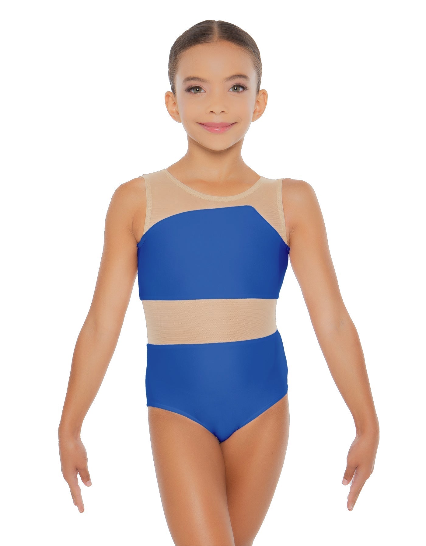 Solid Lycra Defined Leotard Nude Mesh