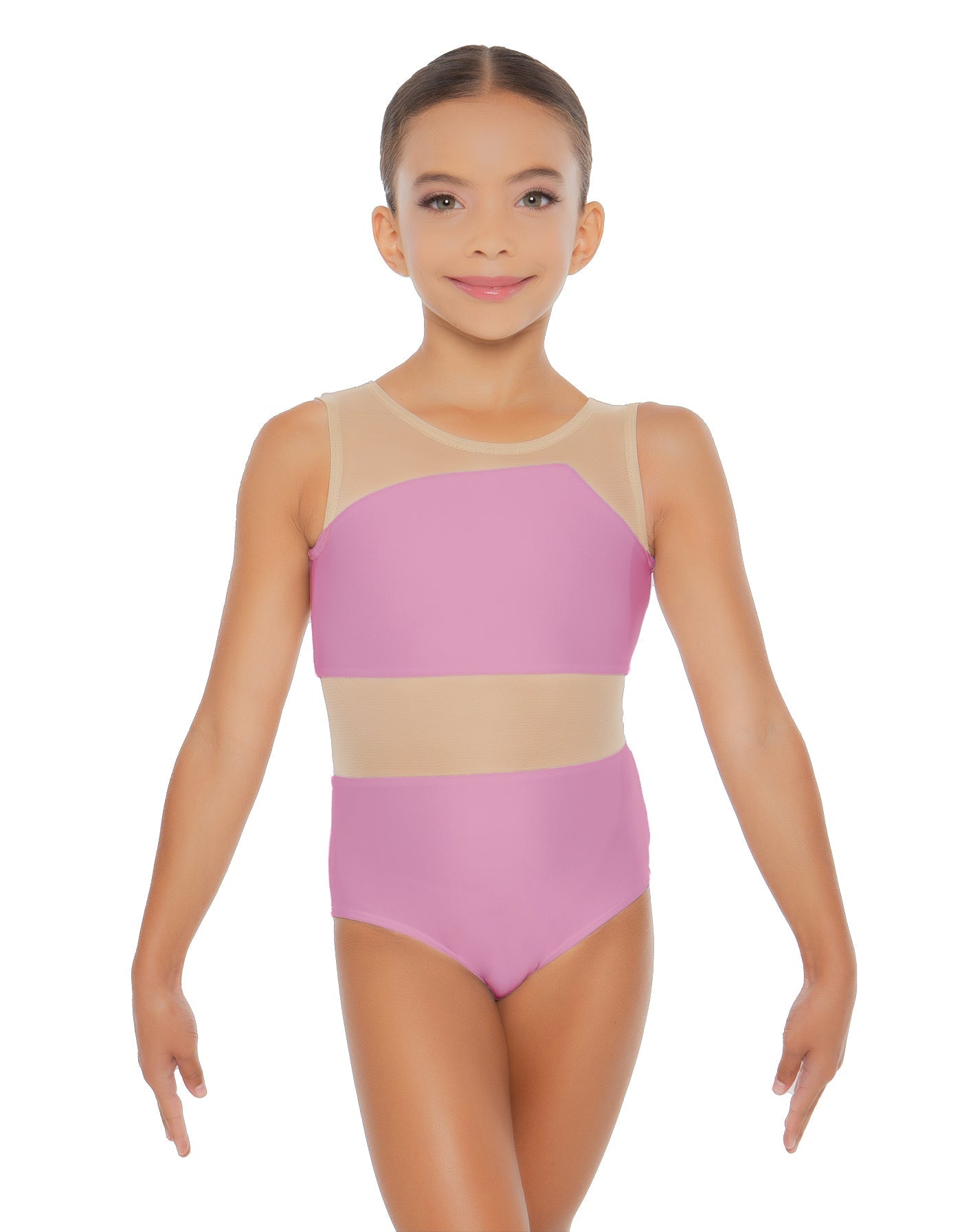 Solid Lycra Defined Leotard Nude Mesh