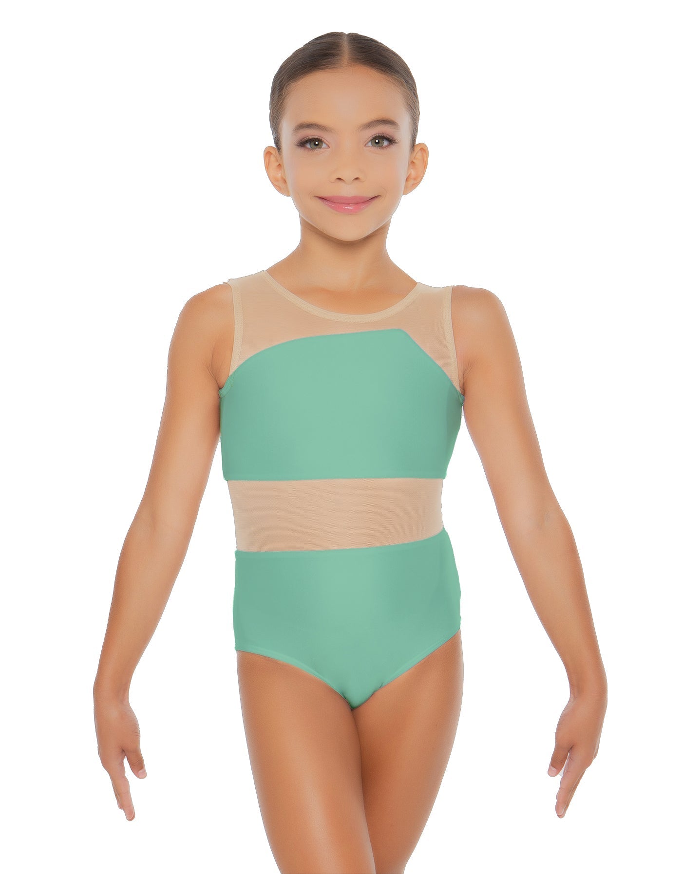 Solid Lycra Defined Leotard Nude Mesh