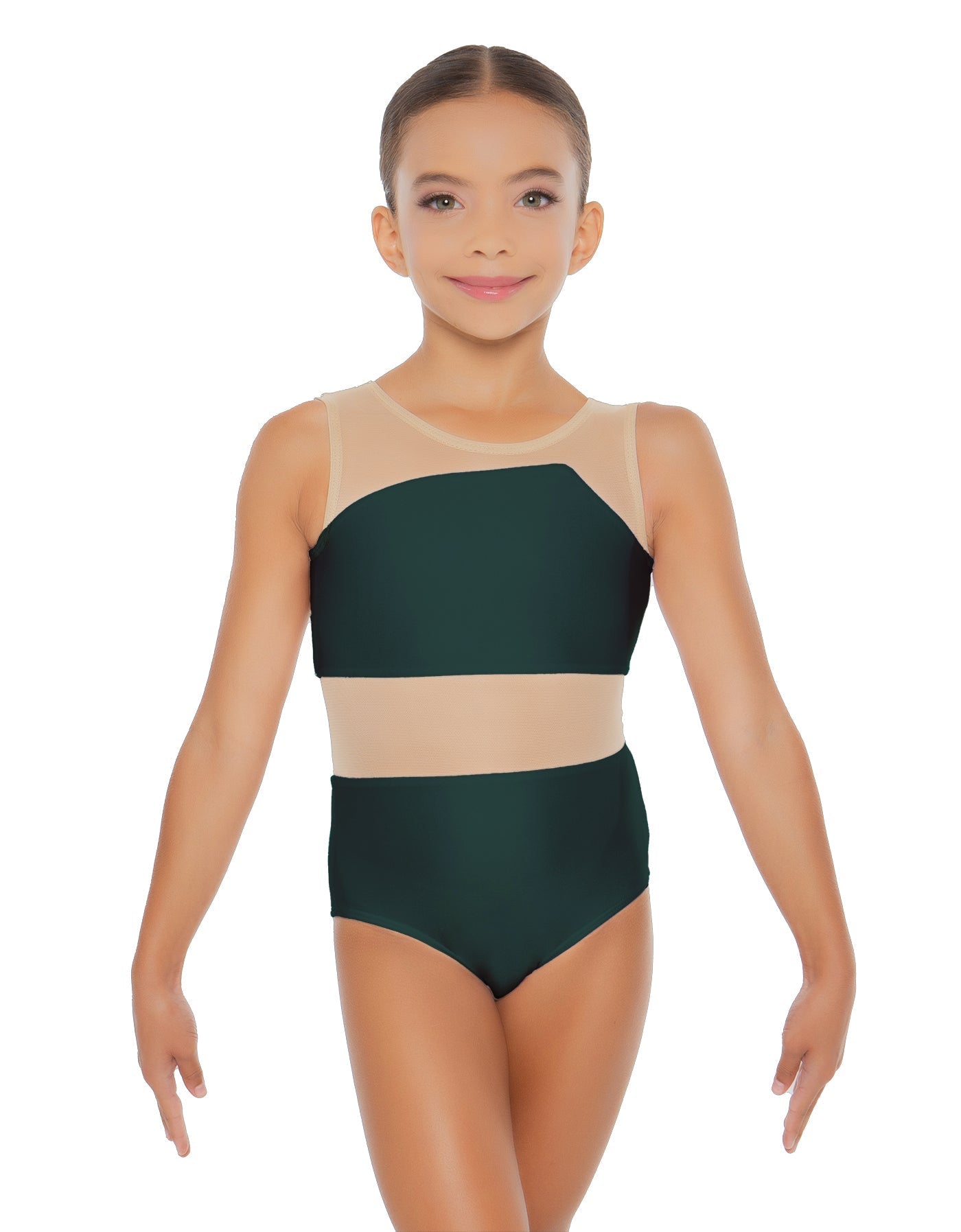Solid Lycra Defined Leotard Nude Mesh