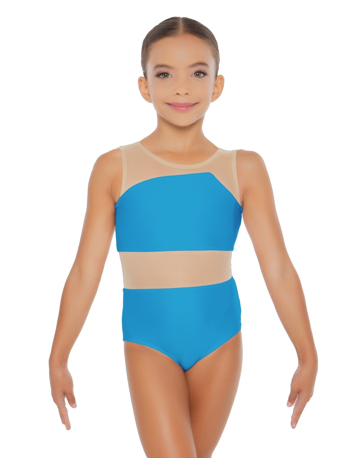 Solid Lycra Defined Leotard Nude Mesh
