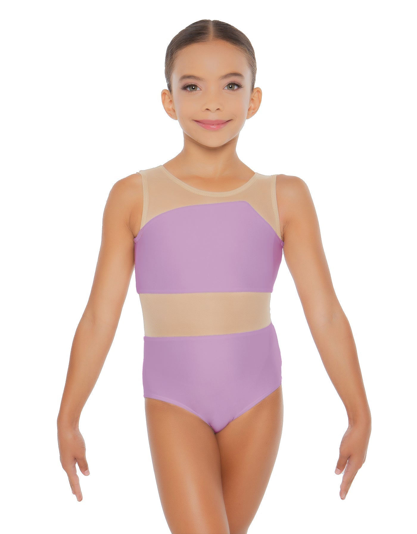 Solid Lycra Defined Leotard Nude Mesh