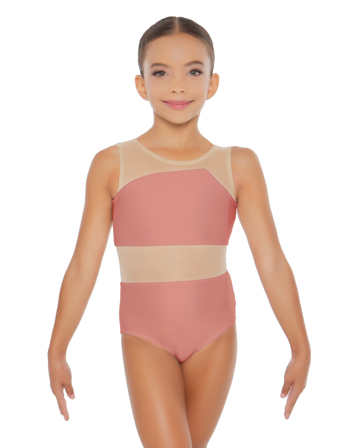 Solid Lycra Defined Leotard Nude Mesh