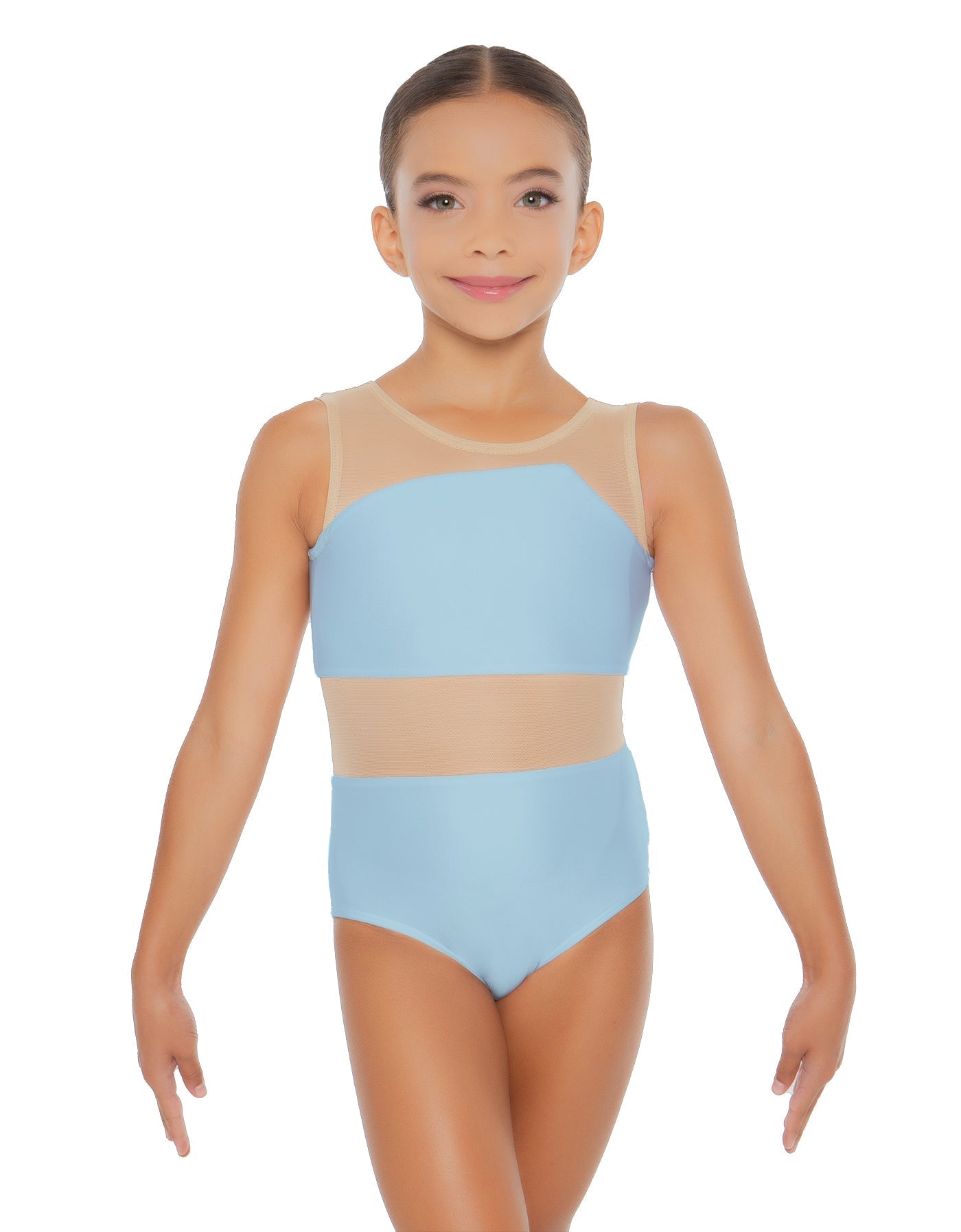 Solid Lycra Defined Leotard Nude Mesh