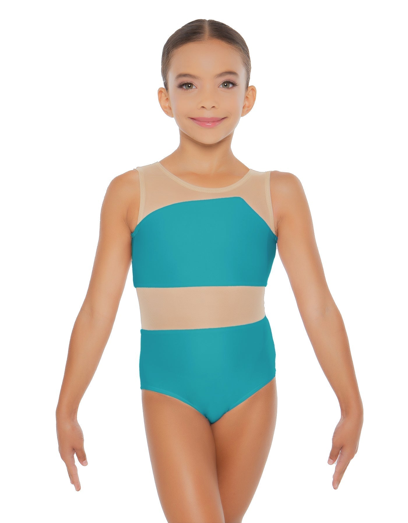 Solid Lycra Defined Leotard Nude Mesh