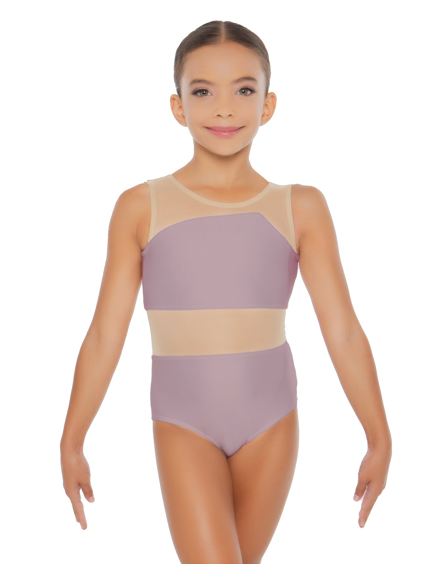 Solid Lycra Defined Leotard Nude Mesh