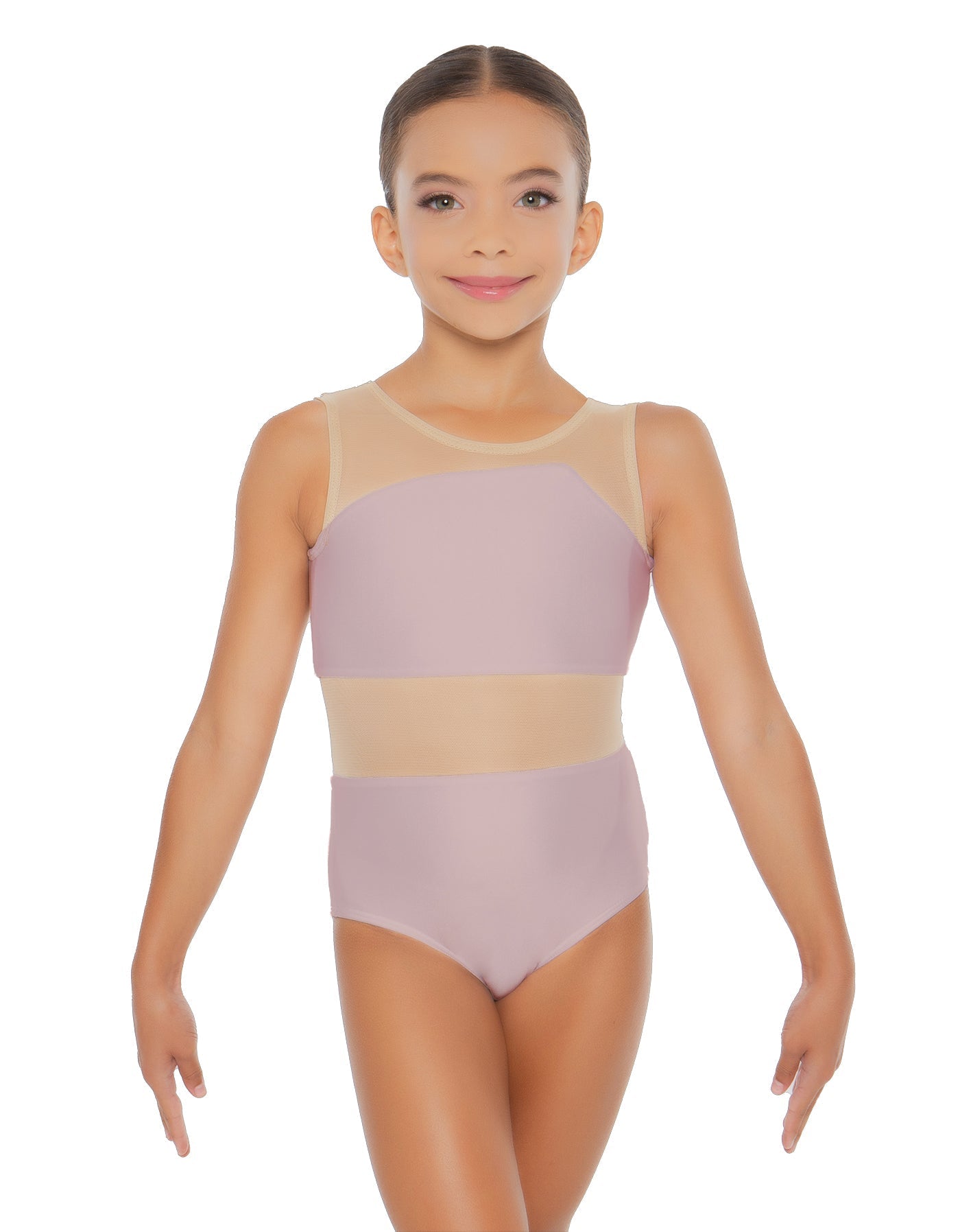 Solid Lycra Defined Leotard Nude Mesh