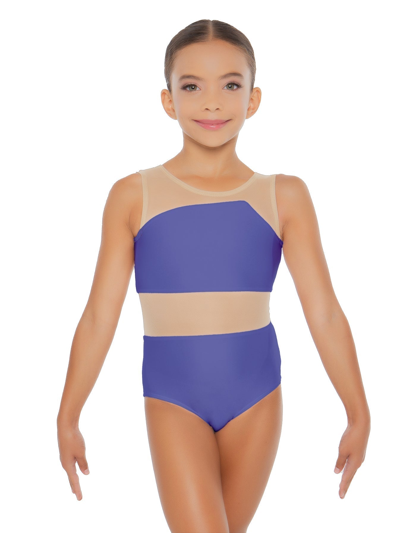 Solid Lycra Defined Leotard Nude Mesh