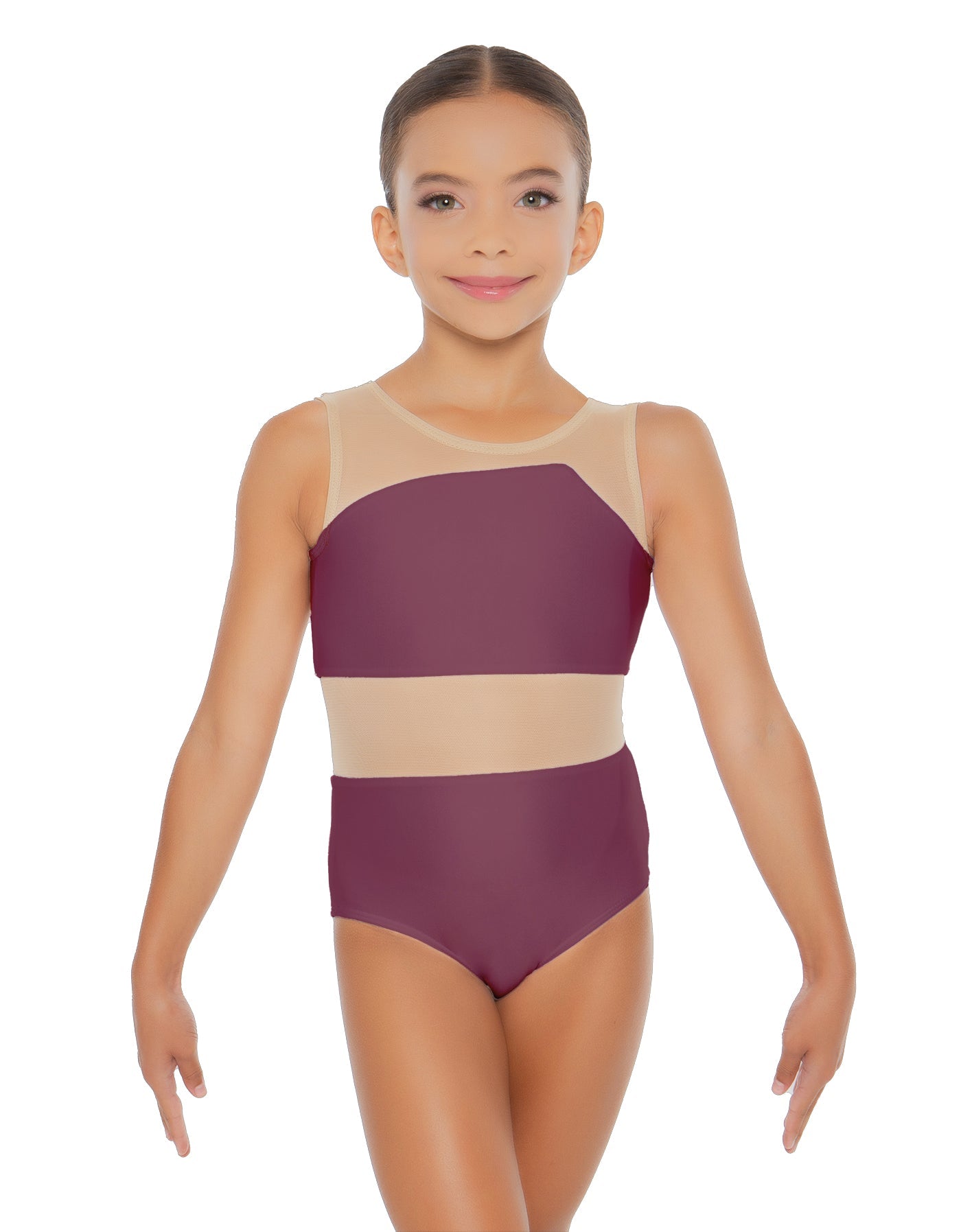 Solid Lycra Defined Leotard Nude Mesh