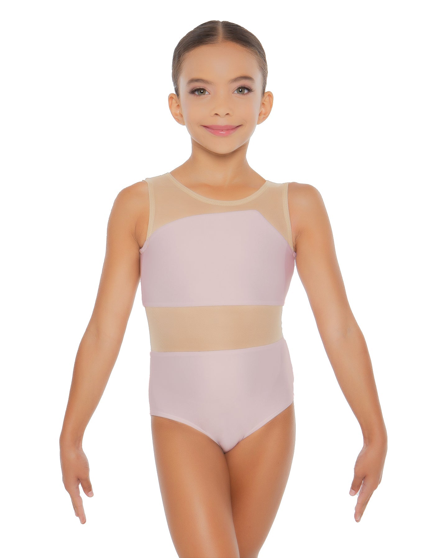 Solid Lycra Defined Leotard Nude Mesh